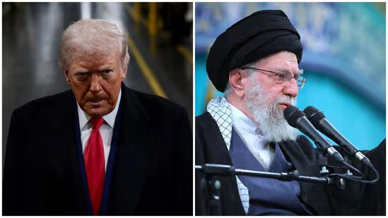 A split image showing former U.S. President Donald Trump and Iran's Supreme Leader Ayatollah Ali Khamenei.
