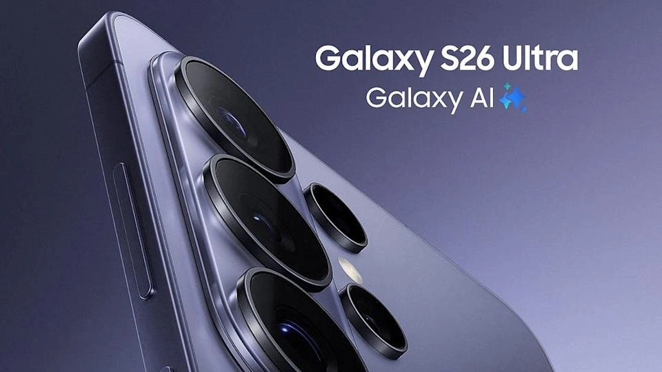 Samsung Galaxy S26 Ultra showing rear camera system with Galaxy AI branding.
