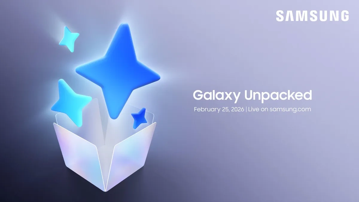 Samsung Galaxy Unpacked 2026 event invite announcing February 25 livestream.